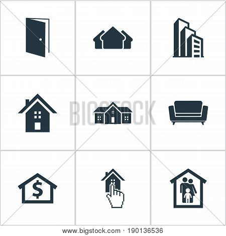 Vector Illustration Set Of Simple Real Icons. Elements Apartment, Home, Capital And Other Synonyms House, Building And Investment.