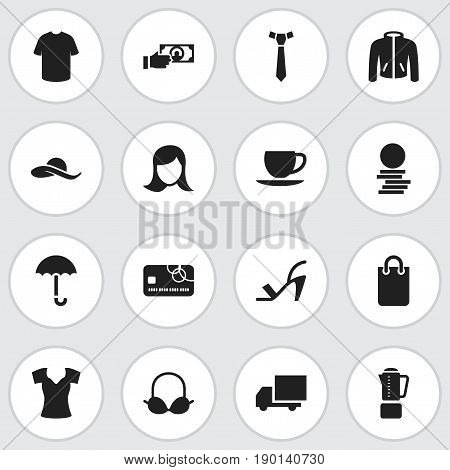 Set Of 16 Editable Shopping Icons. Includes Symbols Such As Brassiere, Purse, Saucer And More. Can Be Used For Web, Mobile, UI And Infographic Design.