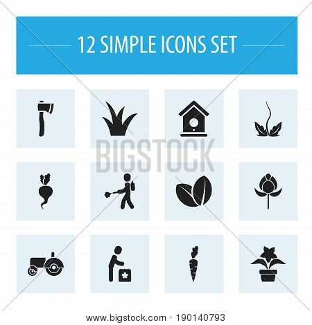 Set Of 12 Editable Planting Icons. Includes Symbols Such As Agrimotor, Medical Herb, Tomahawk And More. Can Be Used For Web, Mobile, UI And Infographic Design.