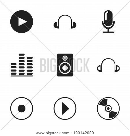 Set Of 9 Editable Audio Icons. Includes Symbols Such As Start Audio, Earpiece, Disc And More. Can Be Used For Web, Mobile, UI And Infographic Design.