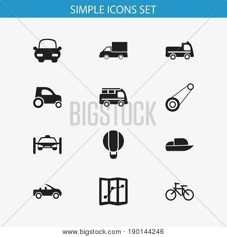 Set Of 12 Editable Transportation Icons. Includes Symbols Such As Airship, Camion, Lorry And More. Can Be Used For Web, Mobile, UI And Infographic Design.