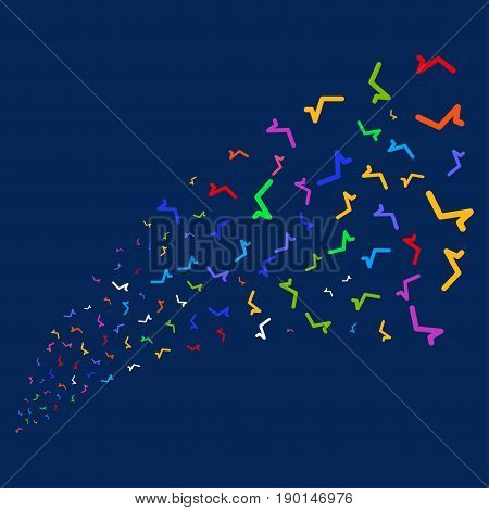 Source stream of sqrt icons. Vector illustration style is flat bright multicolored sqrt iconic symbols on a blue background. Object salute done from scattered icons.