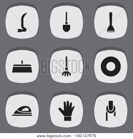 Set Of 9 Editable Apparatus Icons. Includes Symbols Such As Spacer, Putty Knife, Potato Peeler And More. Can Be Used For Web, Mobile, UI And Infographic Design.