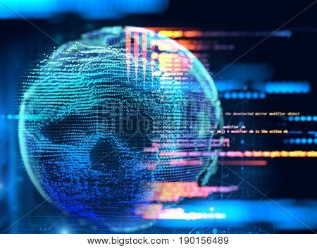 Blue Digital Cyber Skull  3D Illustration