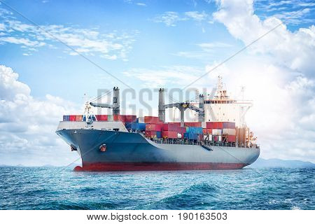 Logistics and transportation of International Container Cargo ship in the ocean Nautical Vessel