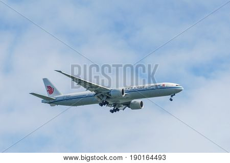 Richmond Canada - June 4, 2017, Jet aircraft in the morning going to YVR Airport