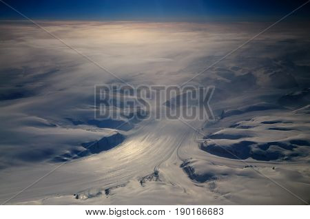 A glacier on Greenland, as seen from the air
