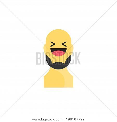 Laughing Yellow Smiley With Beard. Like Social Icon. Button For Expressing Social Emoji. Flat Vector