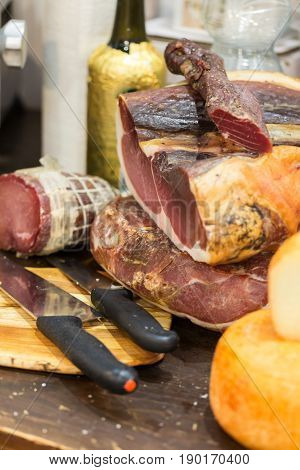 Italian different traditional ham and cheese at the store