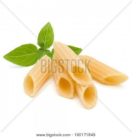 Italian pasta isolated on white background. Pennoni. Penne rigate.
