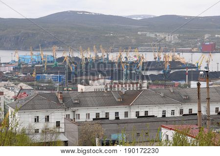 Murmansk, Russia - May 25, 2010: View of the coal terminal of Murmansk port