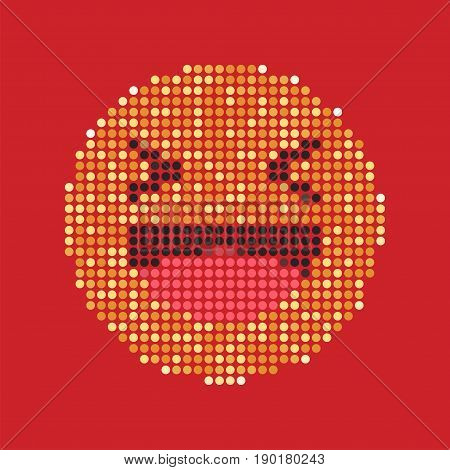 Laughing Yellow Smiley In Dots. Like Social Icon. Button For Expressing Social Emoji. Flat Vector Il