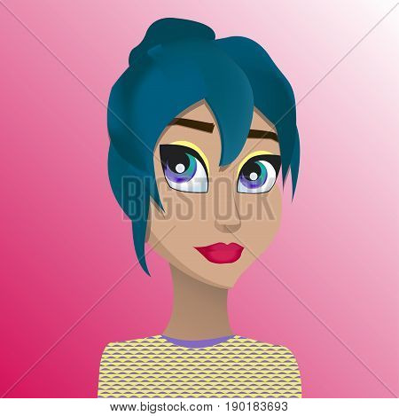 Bright vector illustration. Beautiful girl with big eyes