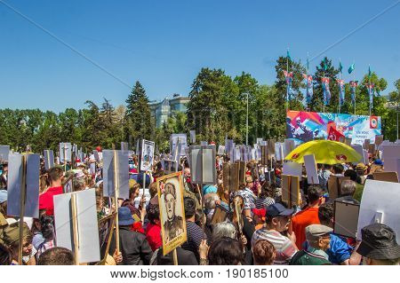 Almaty, Kazakhstan - May 9: Immortal Regiment March During The Victory Day Celebrations Victory In T