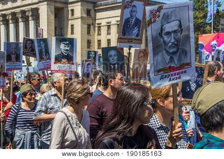 Almaty, Kazakhstan - May 9: Immortal Regiment March During The Victory Day Celebrations Victory In T