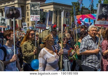 Almaty, Kazakhstan - May 9: Immortal Regiment March During The Victory Day Celebrations Victory In T