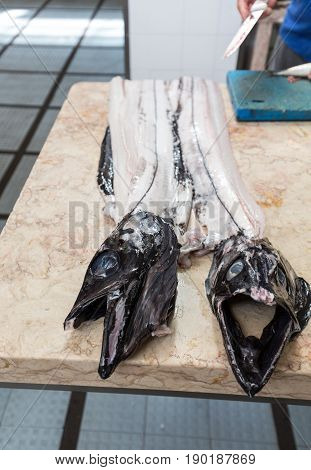 Fish on market black scabbard (espada) in fish market