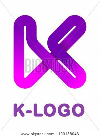Abstract letter K - creative logo template vector illustration. Logo for corporate identity of company of ribbon, closed line of gradient color, tortuous path. Neon glowing letter. Typographical font. Graphic design elements. Graphic design elements.