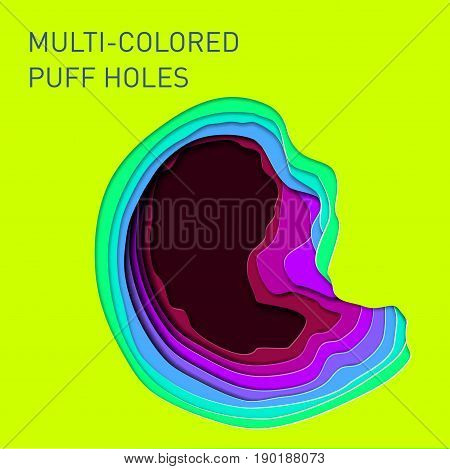 Template of creative background of advertising banner of a poster or cover from cut out layers of paper in the style of material design. Volumetric 3D holes.