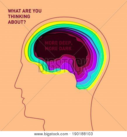 Human head - vector illustration in  style of material design for presentation, booklet, website and other design projects. Volumetric multilevel cut from a paper of a profile of the person. Curvilinear form of human brain. Creative idea.