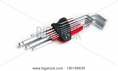 Hexagon steel screwdriver in an individual case on a white background