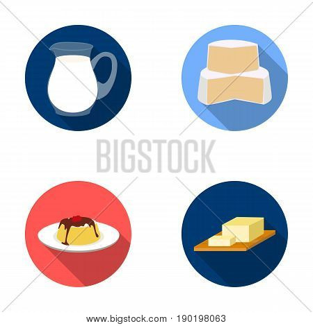 Milk, Calcium, Product, Food .Milk product and sweet set collection icons in flat style vector symbol stock illustration .