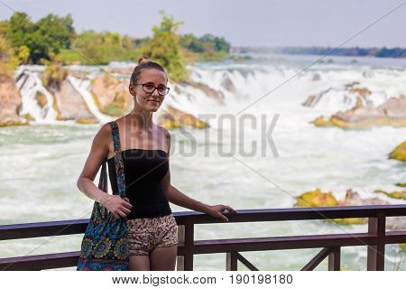 Tourist On Khone Phapheng Waterfall