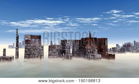 Birdseye view of the future city 3D render
