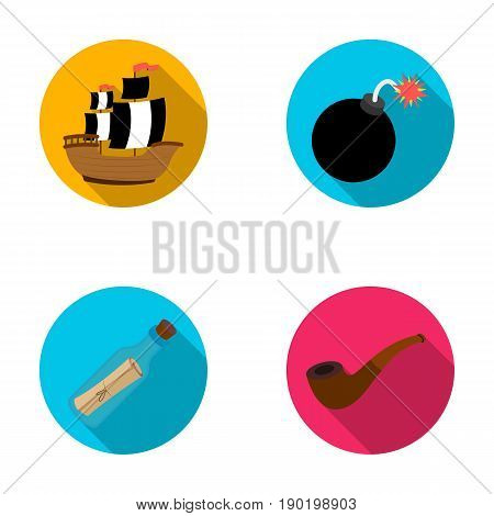 Pirate, bandit, ship, sail .Pirates set collection icons in flat style vector symbol stock illustration .