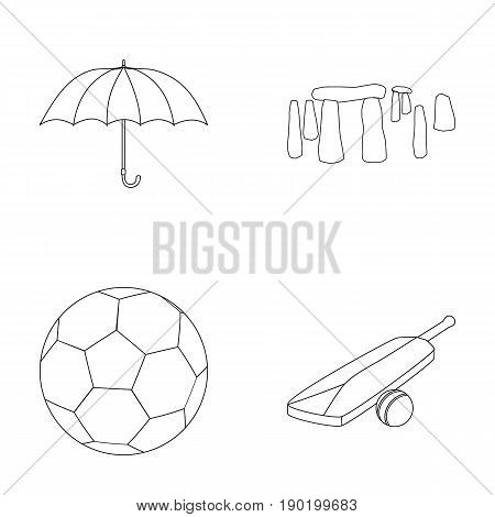Umbrella, stone, ball, cricket .England country set collection icons in outline style vector symbol stock illustration .