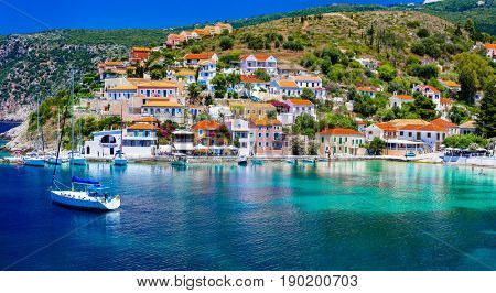 Colorful Greece series - beautiful coastal town Assos in Kefalonia . Ionian islands