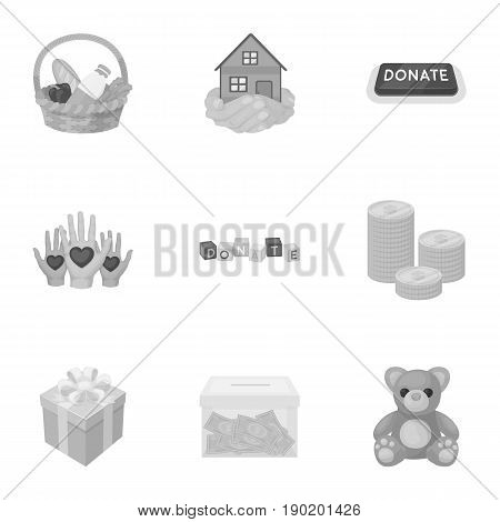 Charitable Foundation. Icons on helping people and donation.Charity and donation icon in set collection on monochrome style vector symbol stock  illustration.