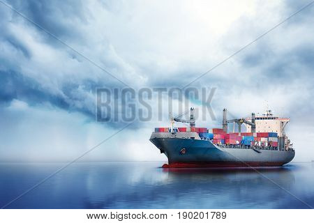 International Container Cargo ship in the ocean Freight Transportation Nautical Vessel
