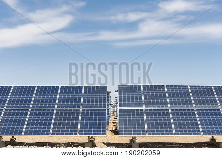 solar panels on the gobi against a sunny sky new energy background