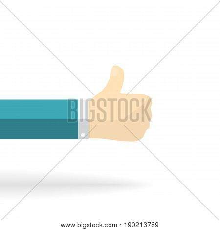 Thumb up finger icon with shadow isolated on a white background.Vector cartoon flat style illustration.Ok, excellent, great, things go uphill, growth up, everything is good, better