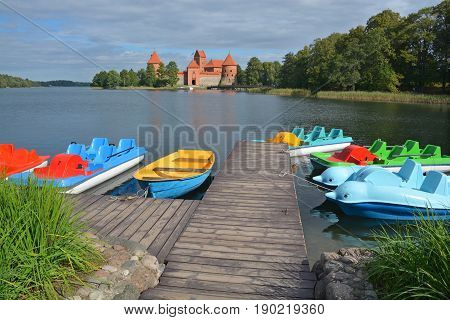 TRAKAI LITHUANIA SEPTEMBER 14 2015: Trakai Island Castle is an island castle located in Trakai, Lithuania on an island in Lake Galve. The castle is sometimes referred to as 