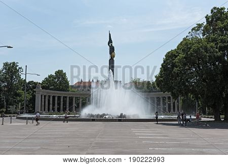 VIENNA, AUSTRIA-JUNE 01, 2017: Soviet War Memorial and Fountain in Vienna, Austria