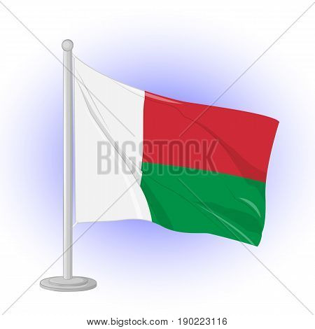 Madagaskar flag flapping on the wind. Icon for your design isolated on blue background in simple cartoon style for Independence Day. Vector illustration. Holiday Collection.