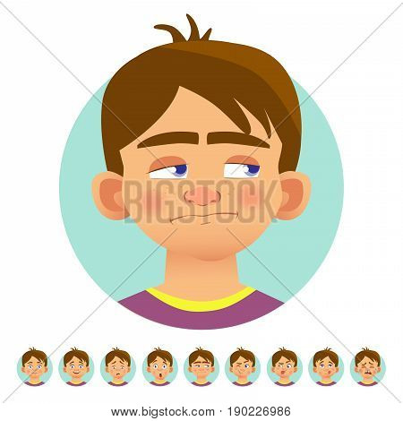 Set of human emotions. Facial expression. Set of emoticons. Resentful