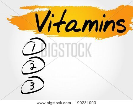 Vitamins blank list , health concept background