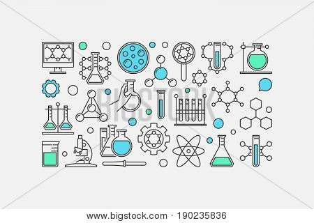 Chemistry concept banner - vector illustration made with laboratory glass, test-tube and other chemical icons on white background