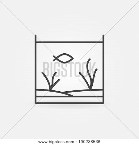 Aquarium with fish line icon - vector minimal fish tank concept symbol or logo element in outline style