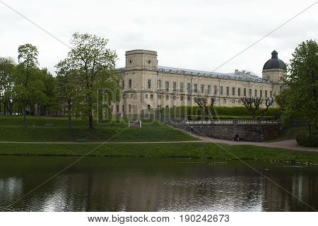 Gatchina Leningrad region Russia - June 03 2017: A fragment of the Gatchina Palace - residence of Russian emperors in the suburbs of St. Petersburg.