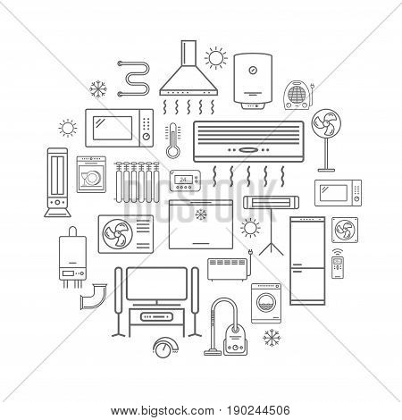 Household appliances sign vector line icons set.