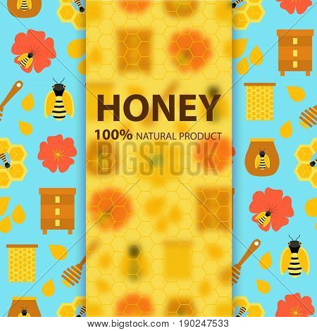 Honey natural product banner. Vector illustration of objects apiculture.