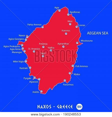 Island Of Naxos In Greece Red Map Illustration