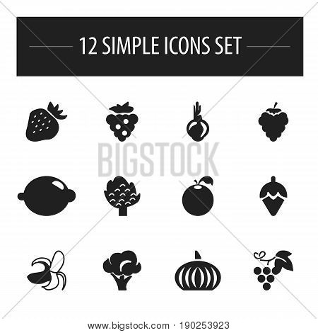 Set Of 12 Editable Fruits Icons. Includes Symbols Such As Broccoli, Sugar Basin, Banana And More. Can Be Used For Web, Mobile, UI And Infographic Design.