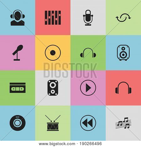 Set Of 16 Editable Multimedia Icons. Includes Symbols Such As Timpano, Sound Amplifier, Rec And More. Can Be Used For Web, Mobile, UI And Infographic Design.