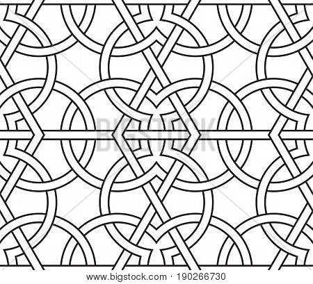 Geometric interlaced pattern. Seamless vector background in arabic style. Islamic art