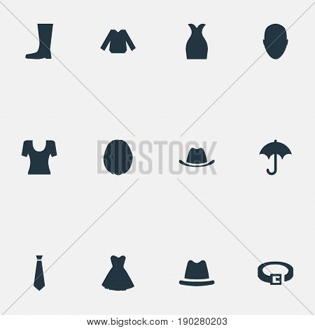 Vector Illustration Set Of Simple Garments Icons. Elements Head Accessory, Brolly, Headpiece And Other Synonyms Autmn, Head And T-Shirt.